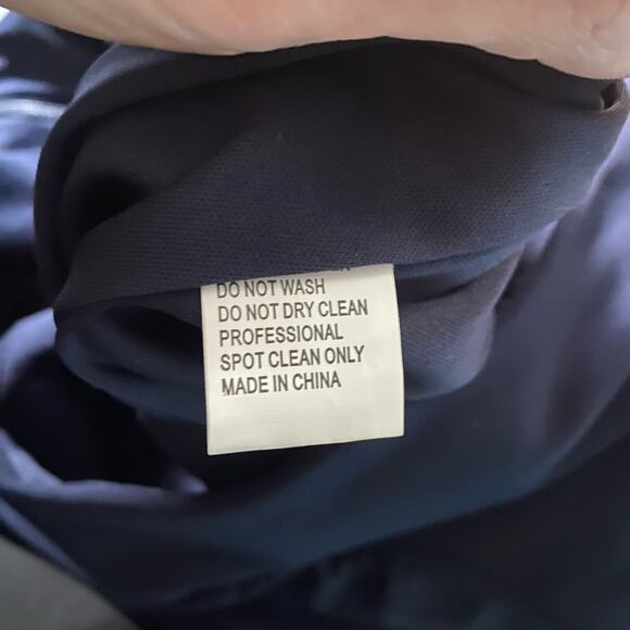 Mac Duggal Ieena Gown Dress Maxi Navy Blue Slit V Neck Sleeves Ruched Stretch - Picture 11 of 11